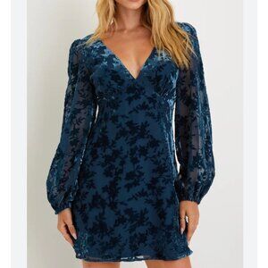 Lulu's Navy Floral Sheer Sleeve Mini Dress